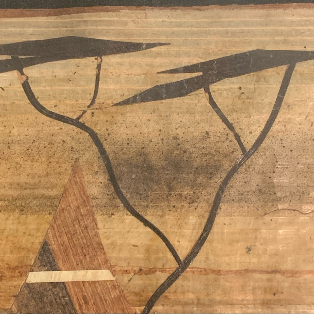 African Marquetry Rare Inlaid Wood Picture of Workers’ Hut w/Trees and Mountains - Picture 8 of 11